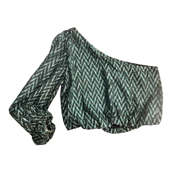 ASTR the Label Serenade emerald green/black One ShoulderTop Size Medium NWOT - Picture 4 of 10